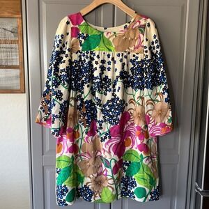 Tibi New York Retro Silk Tropical Floral 3/4 Sleeve Shift Dress,Multicolor,4
